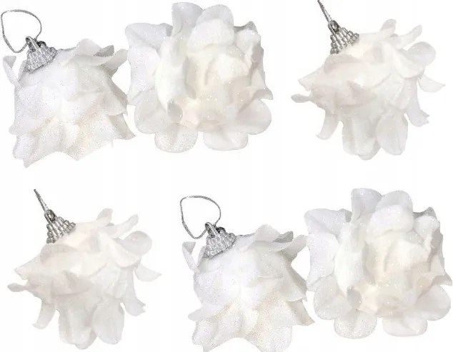 Virágos Bombák tobozok virágok karácsonyfa medálok Fehér dekoráció 6 db