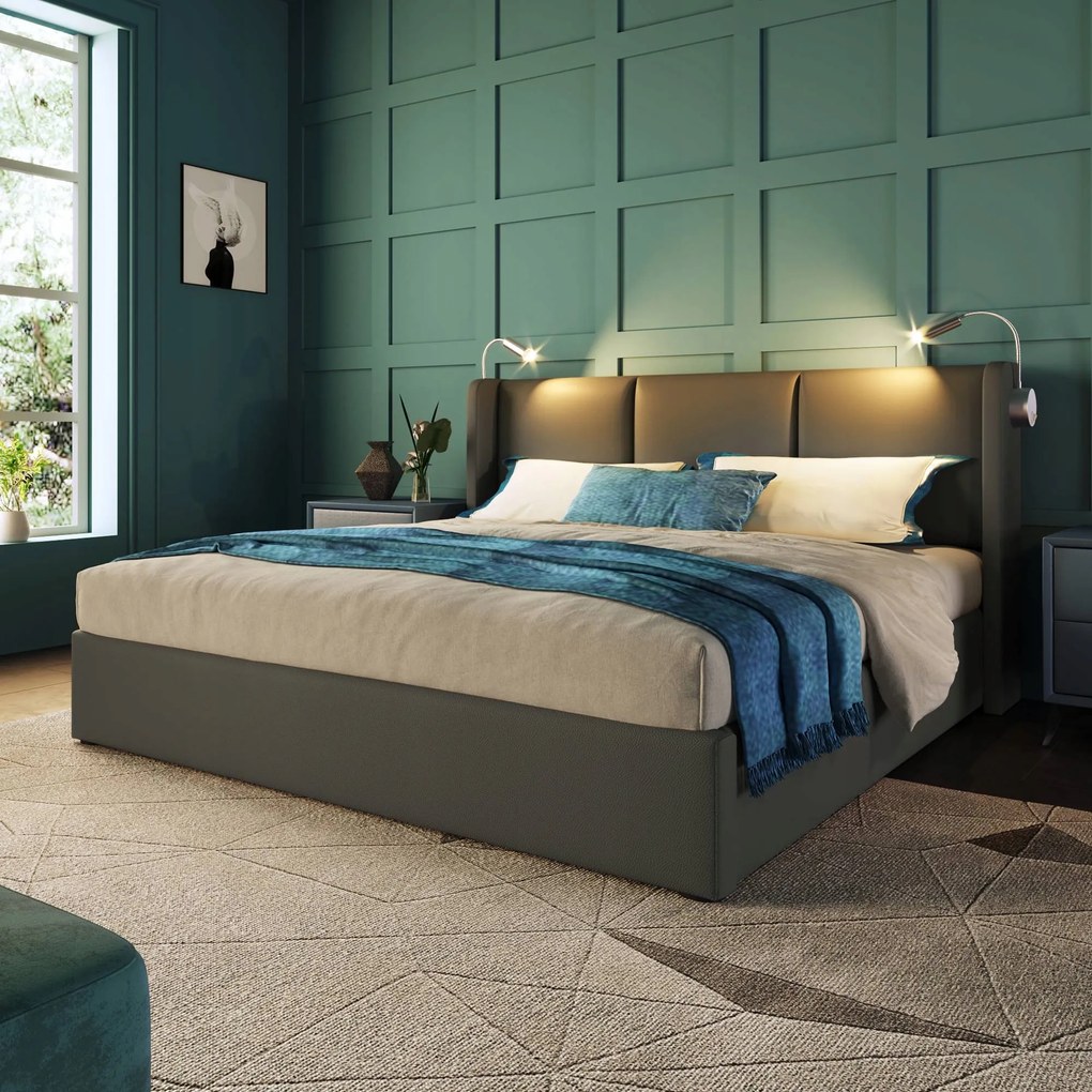 Kárpitozott franciaágy Usb Pu töltéssel 140x200cm