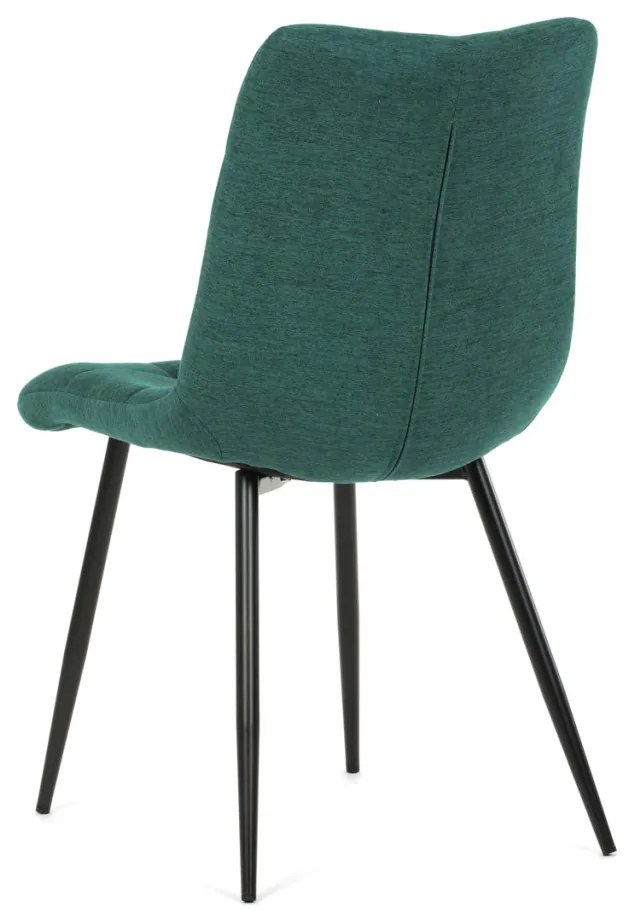 Scaun de sufragerie, material verde, picioare metalice negre