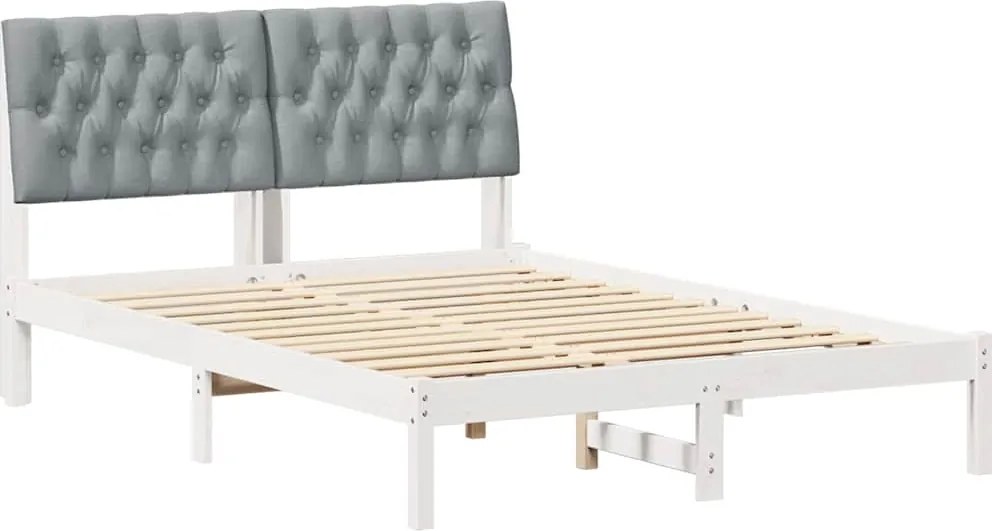 vidaXL Ágykeret Kárpitozott Fejtámlával fejtámlával Fehér 150 x 200 cm