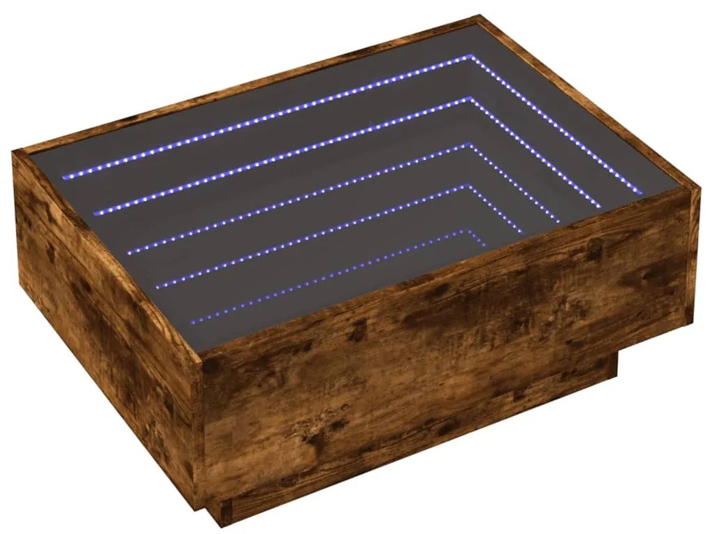 Füstös tölgy szerelt fa dohányzóasztal LED-del 70 x 50 x 30 cm