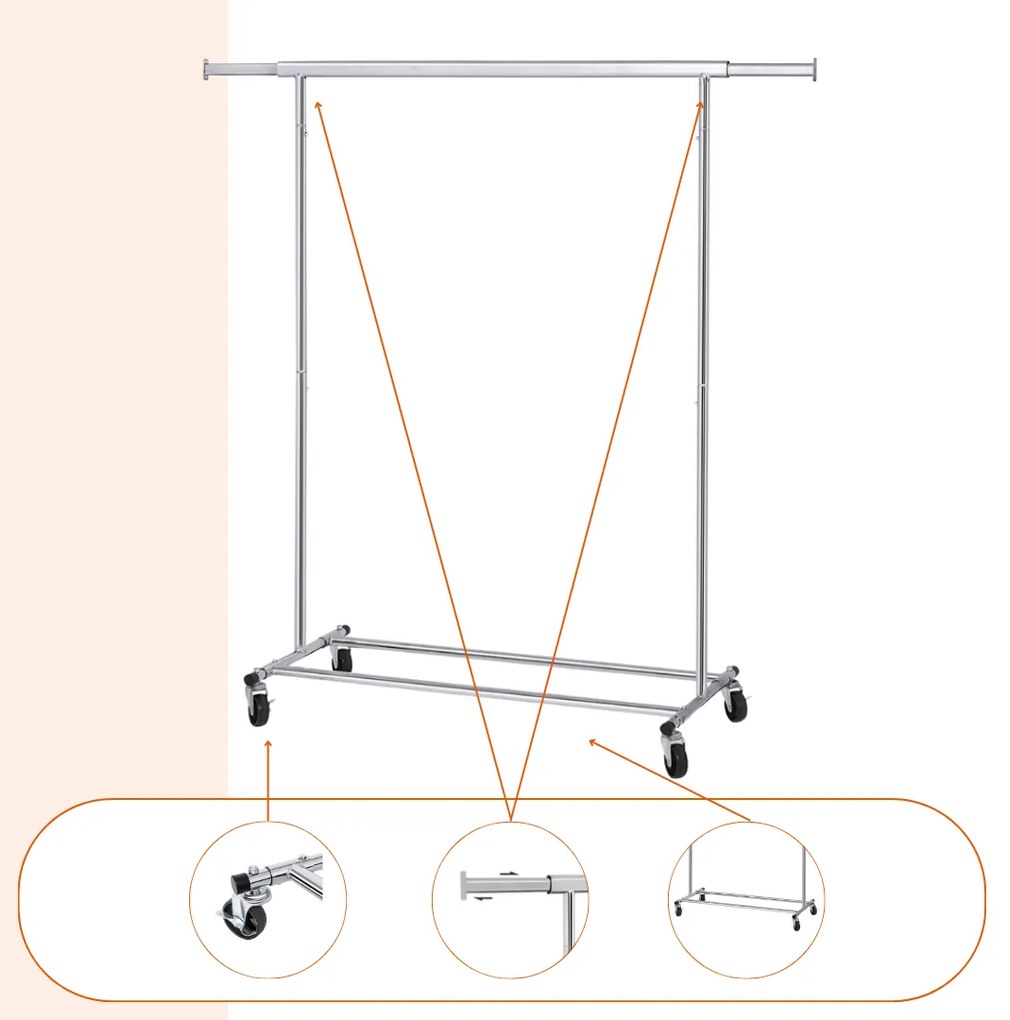 INEZ ruhatartó állvány kerekekkel, max. 90 kg, 83,5x45x160cm, ezüst Jurhan