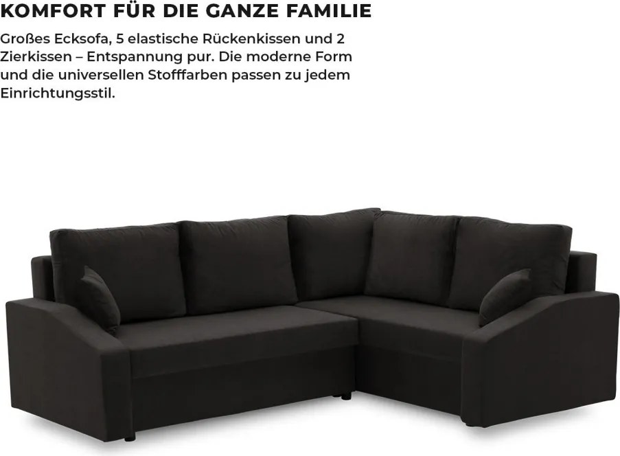 Grande Plus sarokkanapé, jobboldali, szövet anyag, fekete