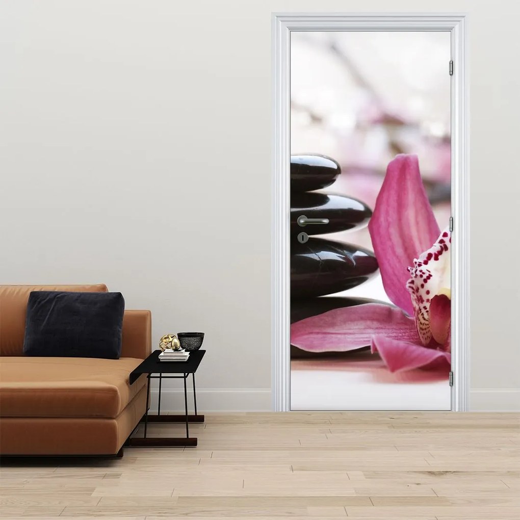 Fotótapéta ajtóra - Masszázs kövek és orchidea (95x205cm)