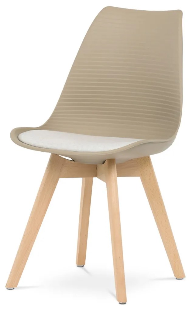 Scaun de sufragerie scandinav, cu pernă albă, spătar din plastic cappuccino, CT-X7055