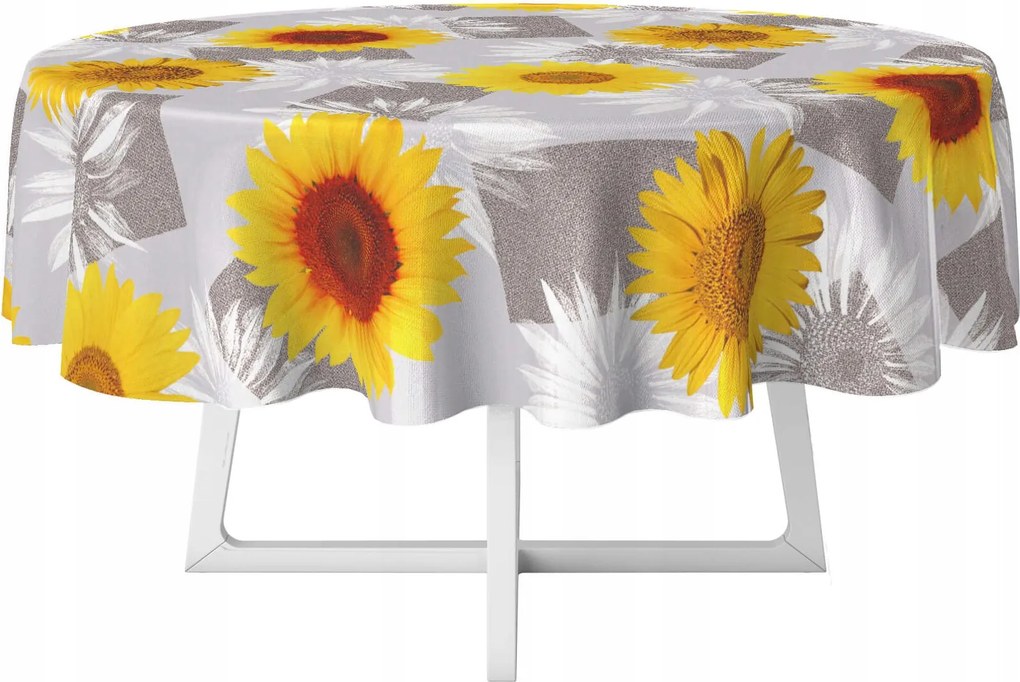 Cerata Abrosz Cerata Szürke Napraforgó Virágok Kerek Vastag Kör 120 cm