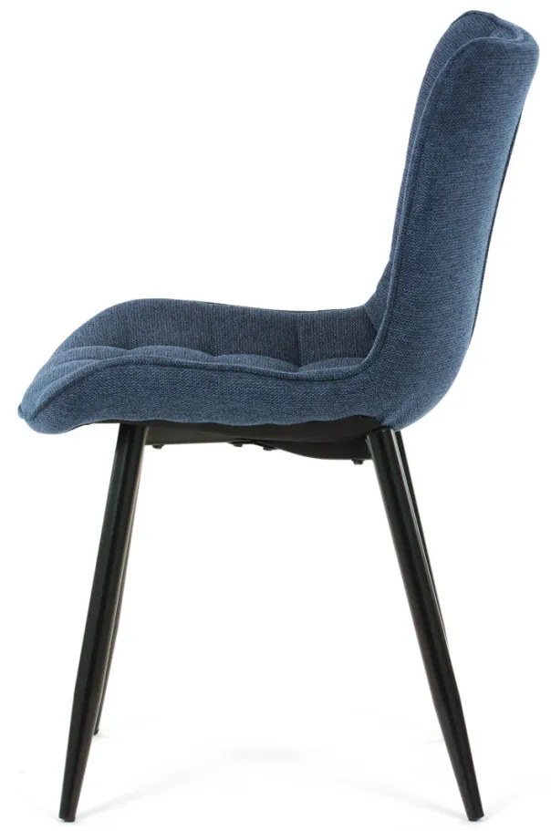 Scaun de sufragerie, material albastru, picioare metalice negre