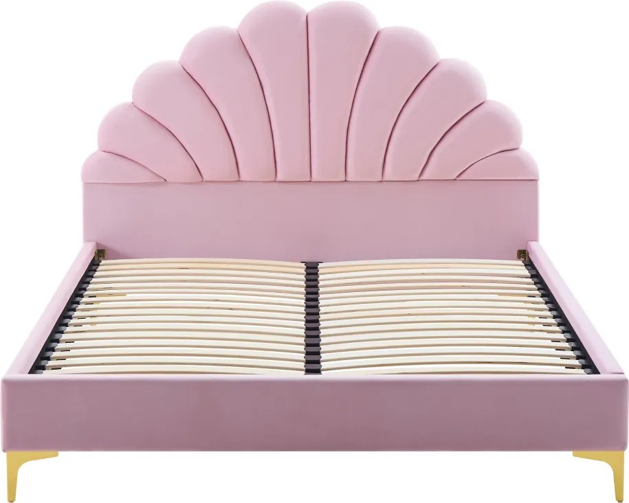 Ágy ágyráccsal, 140x200, rózsaszín Velvet szövet, ISADORA