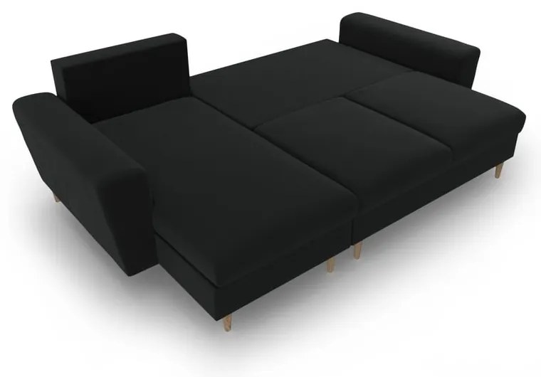 Fekete bársony kinyitható tárolóhelyes sarokkanapé Kyoto – Cosmopolitan Design