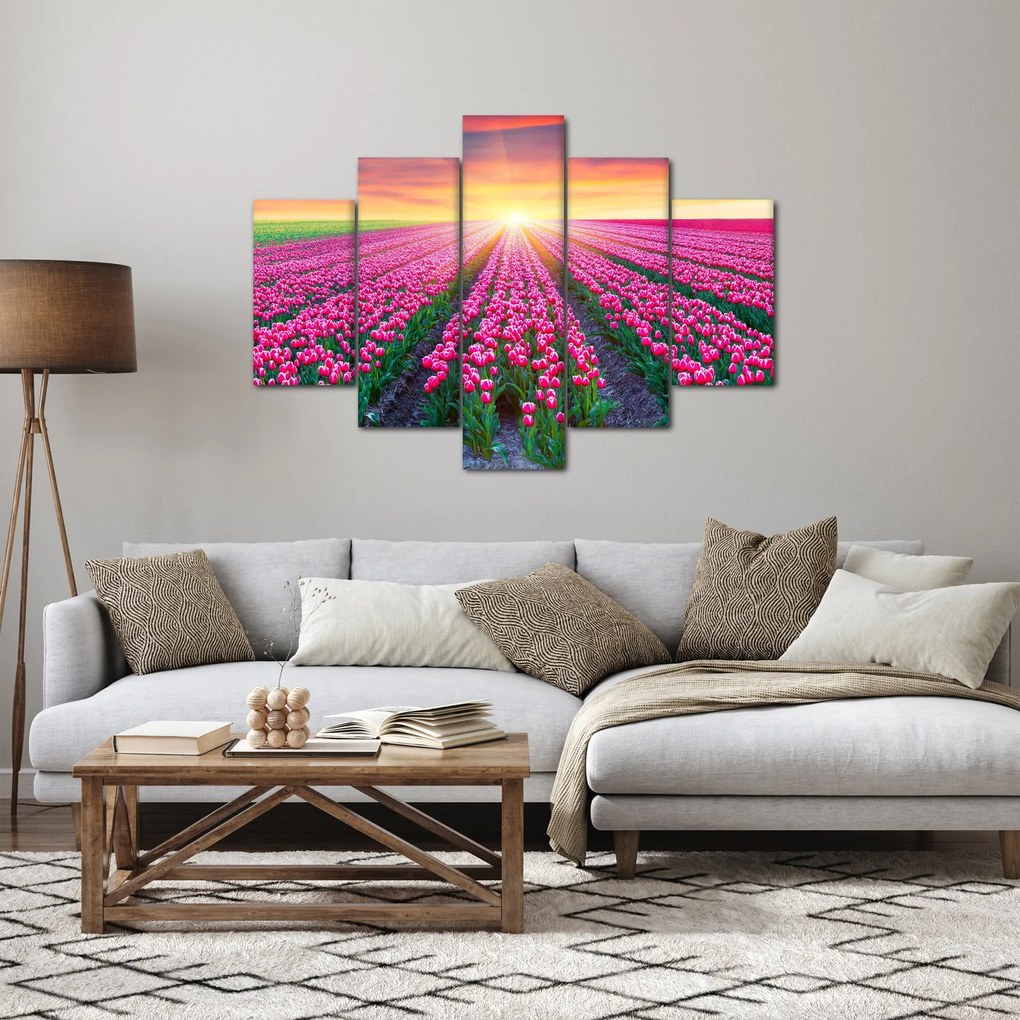 Tulipán mező és a nap képe (150x105 cm)