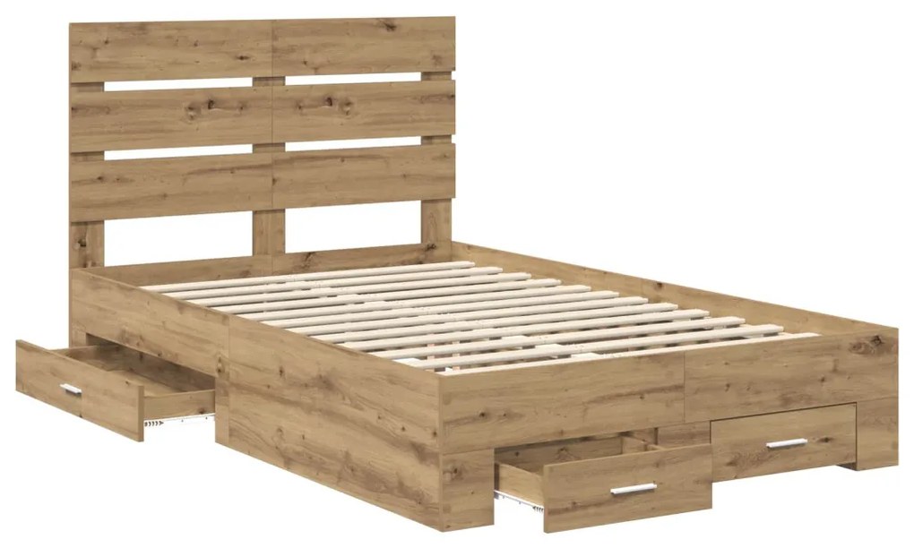 vidaXL Ágykeret fiókkal fejtámlával Artisan tölgy 135 x 190 cm Faanyag