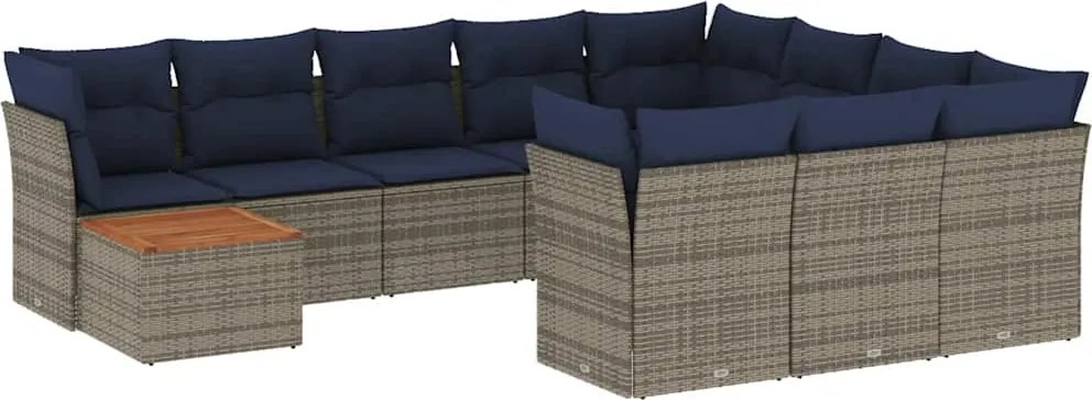 vidaXL 11 részes szürke polyrattan kerti ülőgarnitúra párnákkal