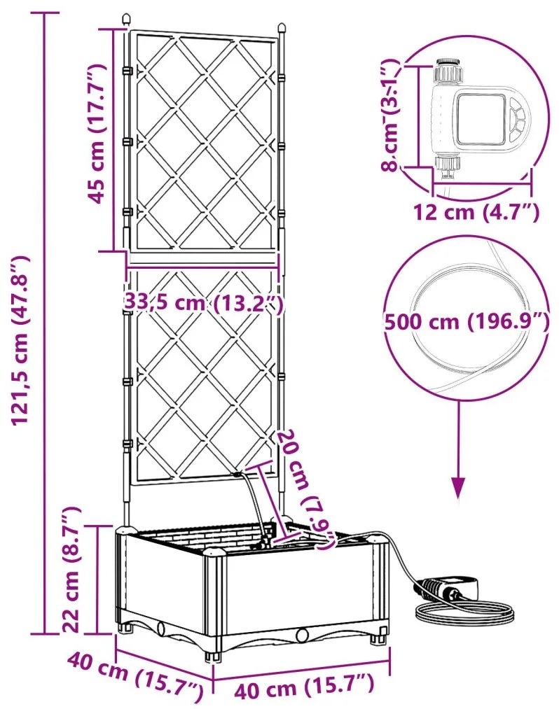 Kerti ültetők Fehér 40 x 40 x 126 cm Acél