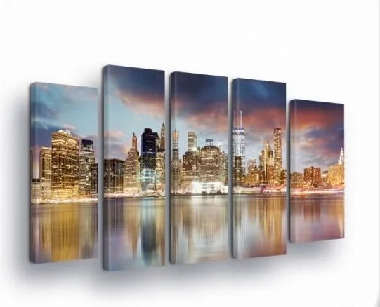 Vászonkép 150x100 New York Skyline hajnal város panoráma folyó felhőkarcolók