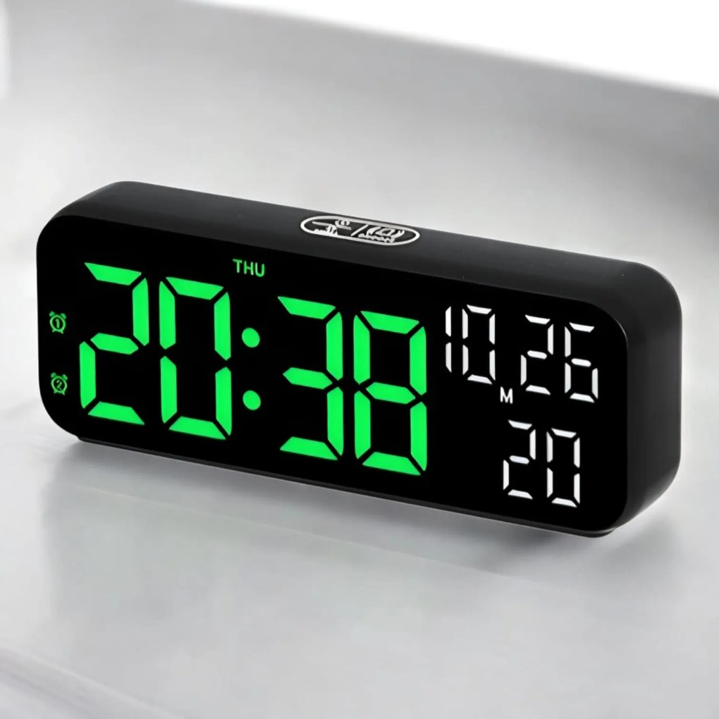 Modern Led Ébresztőóra – 2 Riasztás Hangvezérlés Időzítő Dátum Hőmérséklet