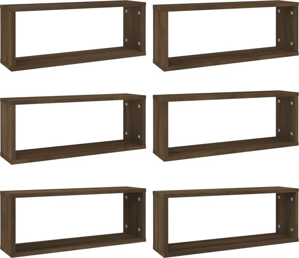 vidaXL 6 db barna tölgy színű szerelt fa fali kockapolc 60x15x23 cm