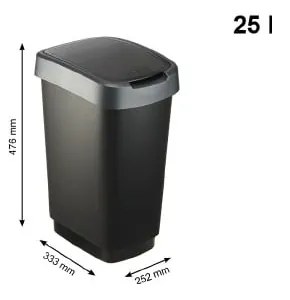 Ezüstszínű-fekete szemetes újrahasznosított műanyagból 25 l Twist - Rotho