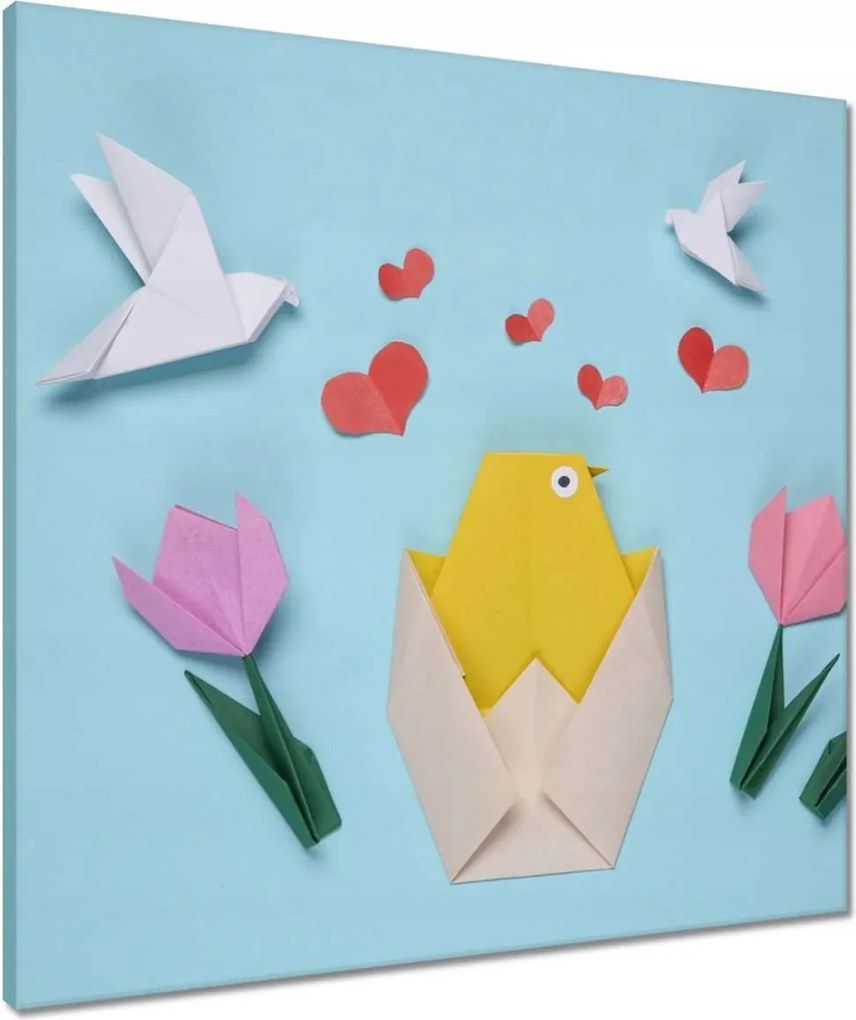Vászonkép 60x60 Origami tavasz csirke