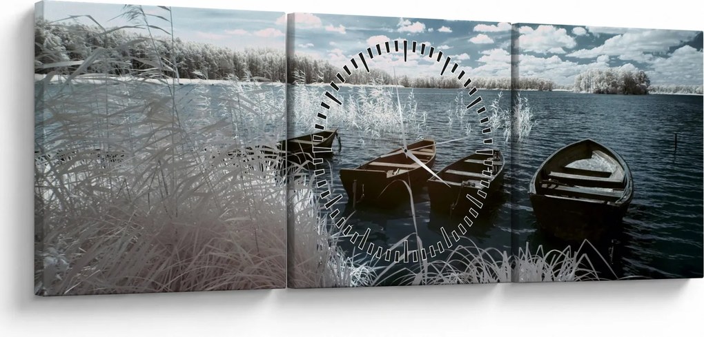 Kép - Fa csónak a tón (órával) (90x30 cm)