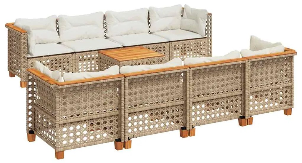9 részes bézs polyrattan kerti ülőgarnitúra párnákkal