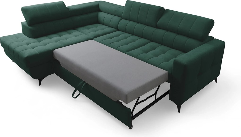 Nardo L sarokkanapé ágyfunkcióval bal oldali - zöld bársony Bluvel 78