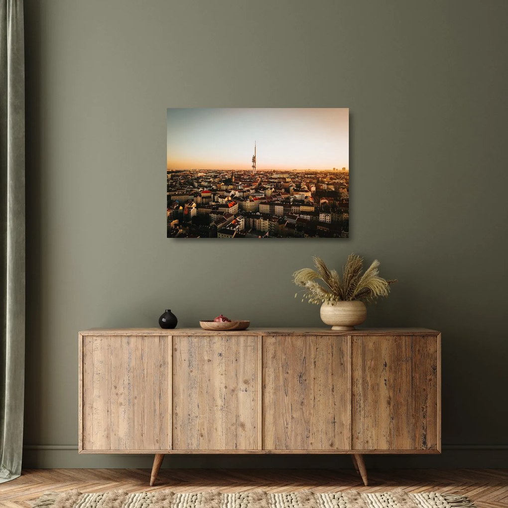 Üvegkép - Naplemente Zizkov felett (70x50 cm)