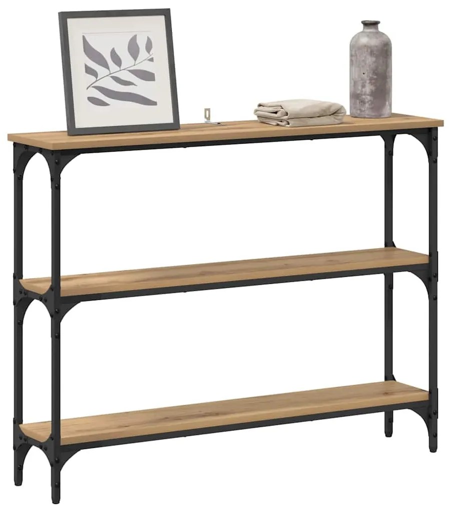 Konzolasztal polcokkal kézműves tölgy 100 x 22.5 x 75 cm