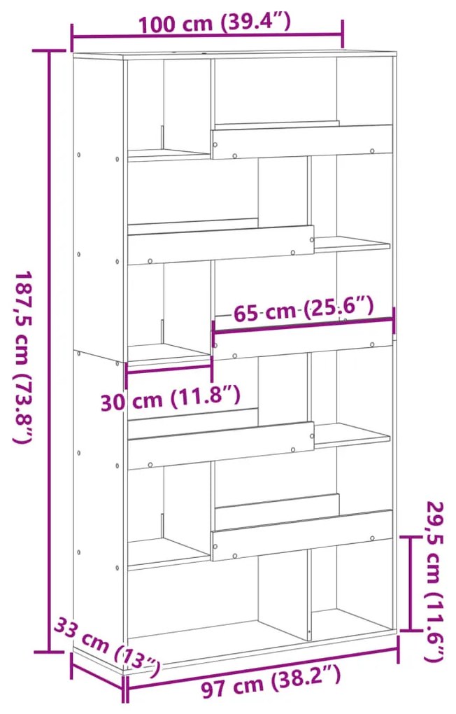fekete szerelt fa térelválasztó 100 x 33 x 187,5 cm