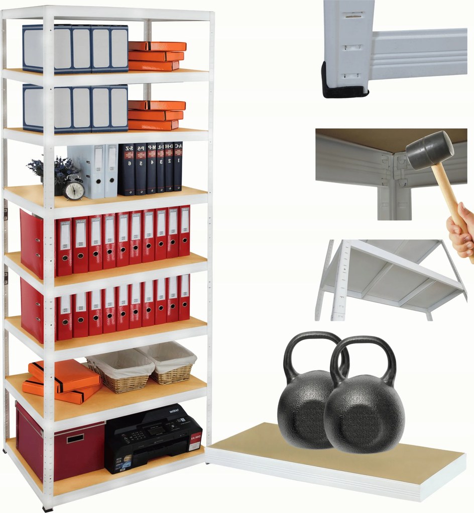 Tárolószekrény fém állvány Helios 270x90x30cm 8Px275kg Tömör Magas