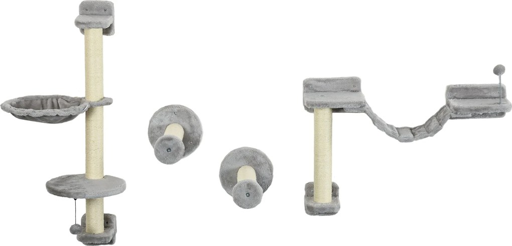 PawHut 4 részes macskabútor készlet falra szerelhető kaparófával, függőágyakkal és puha létrával | Aosom