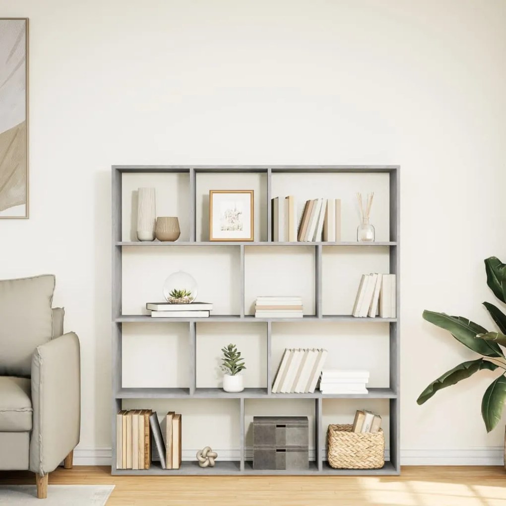 betonszürke szerelt fa könyvszekrény 132 x 29 x 141,5 cm