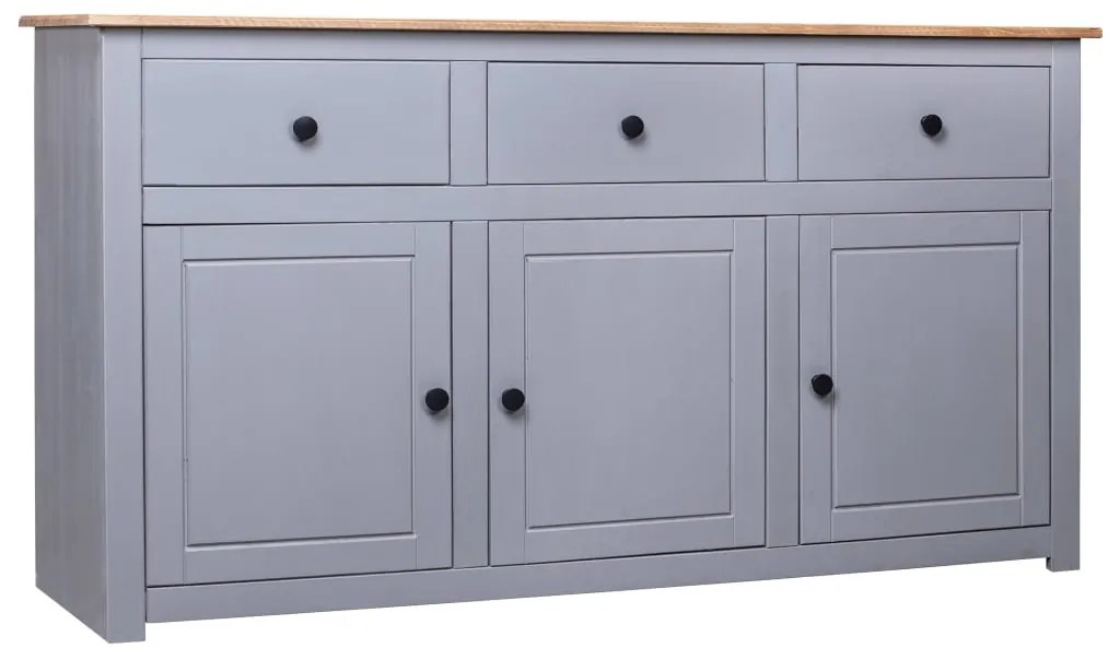 vidaXL szürke panama stílusú tömör fenyőfa tálalószekrény 135x40x80 cm