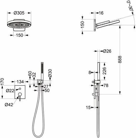 AREZZO design ELEGANT Falsík alatti zuhanyszett falon belüli egységgel, matt fehér