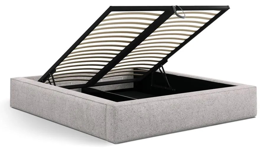 Bézs kárpitozott ágyneműtartós franciaágy ágyráccsal 180x200 cm Simon Olivia – Micadoni