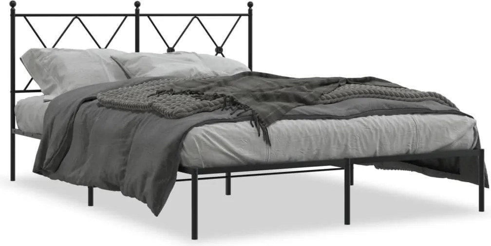 vidaXL fekete fém ágykeret fejtámlával 140 x 190 cm