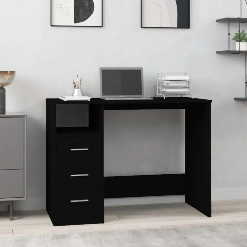 fekete szerelt fa íróasztal fiókokkal 102 x 50 x 76 cm