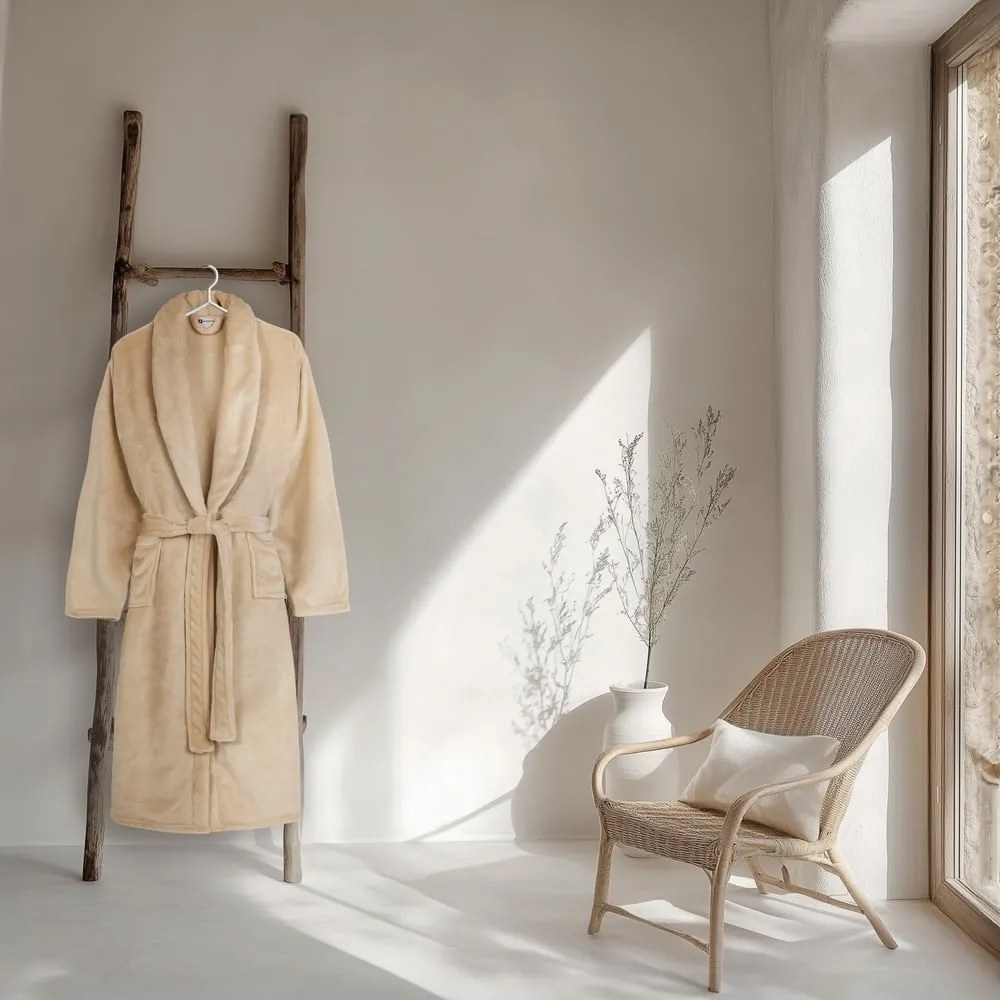 Bézs mikroplüss fürdőköpeny XS/S Polyvelvet – Good Morning