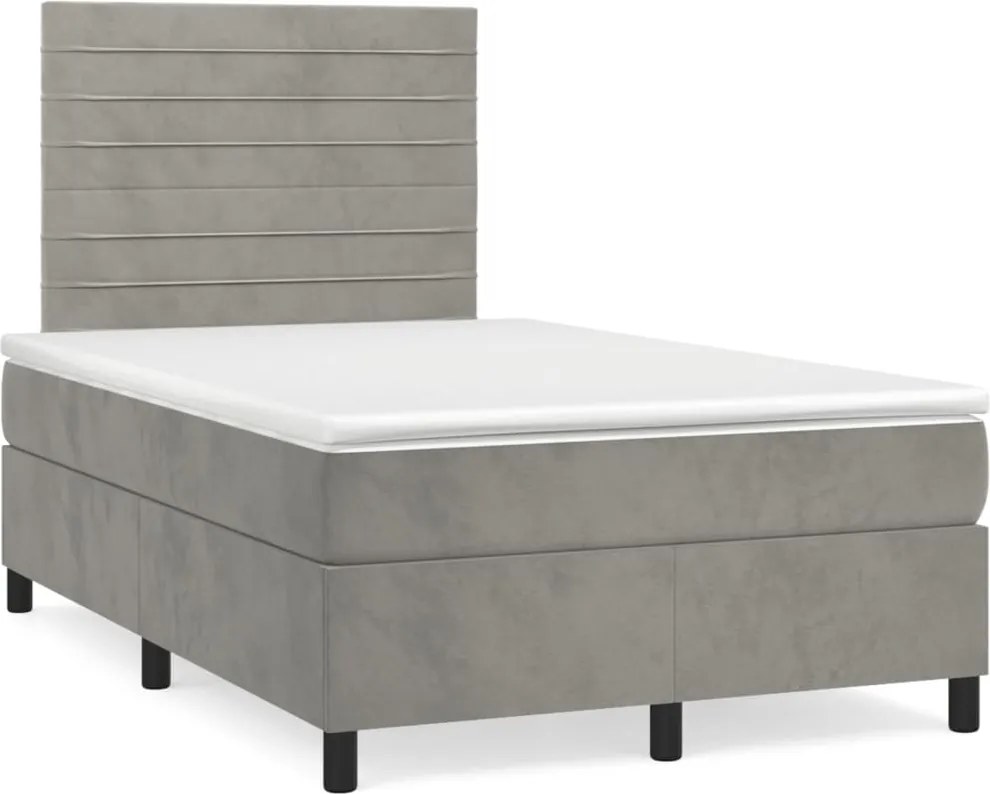 vidaXL világosszürke bársony rugós ágy matraccal 120 x 200 cm