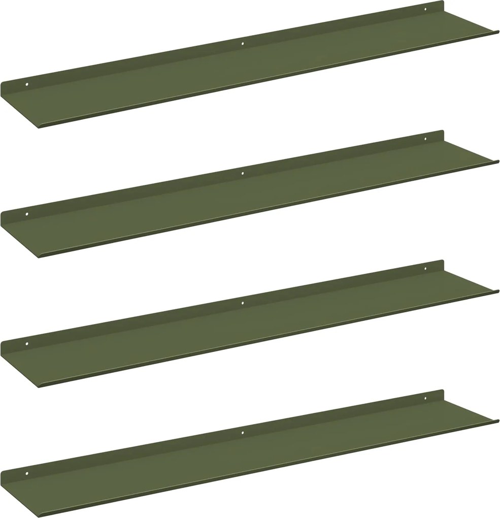 vidaXL Lebegő polc 4 pcs Olajzöld 100 x 18 x 2,5 cm Acél