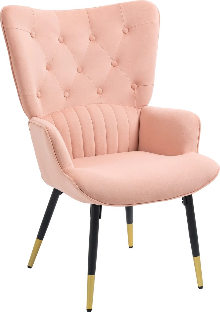HOMCOM Egyszemélyes Fotel - Bélelt Plüss Kárpitozás Magas Háttámlával és Acél Lábakkal - Modern Stílus 68x72x103 cm Rózsaszín | Aosom