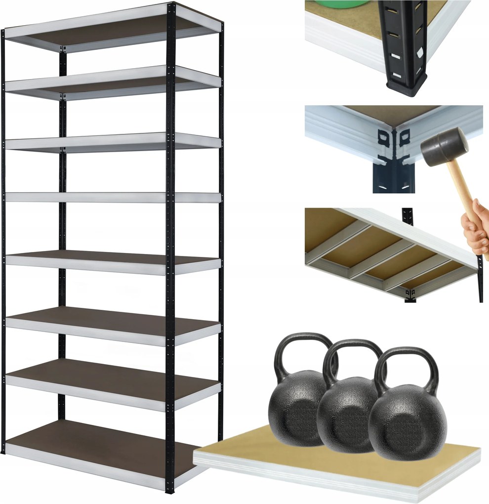 Tárolószekrény fém állvány Helios 270x90x45cm 8Px350kg Magas Erős