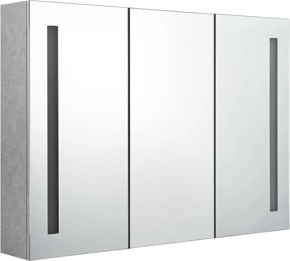vidaXL betonszürke LED-es tükrös fürdőszobaszekrény 89 x 14 x 62 cm