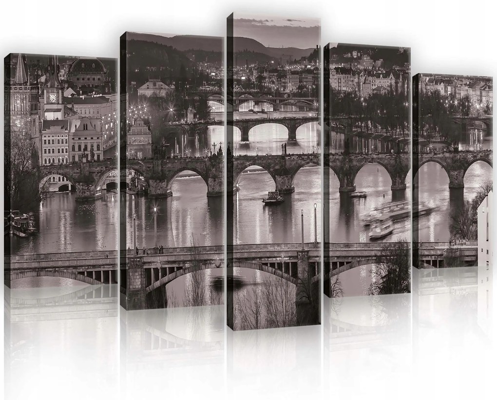 Vászonkép 100x60 Prága Károly híd éjszaka város Moldva táj építészet