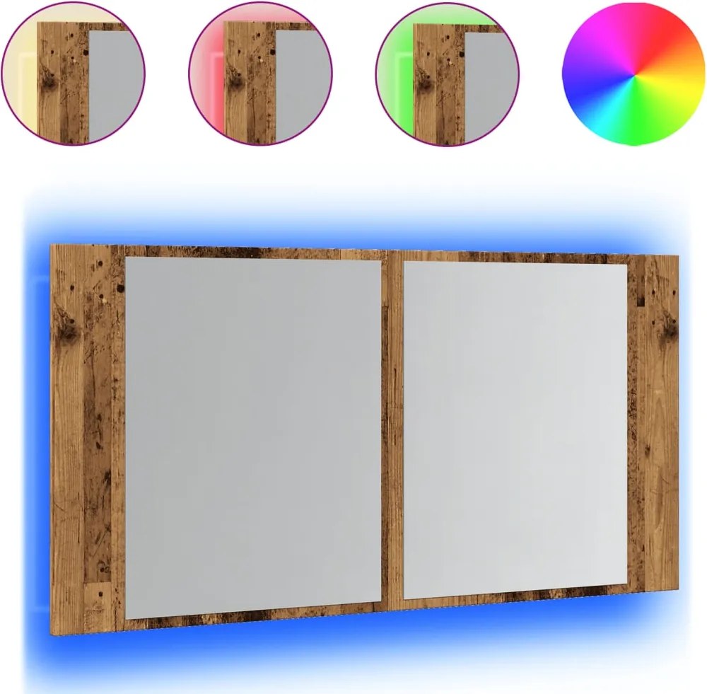 vidaXL antik fa színű szerelt fa tükrösszekrény LED-del 90x12x45 cm