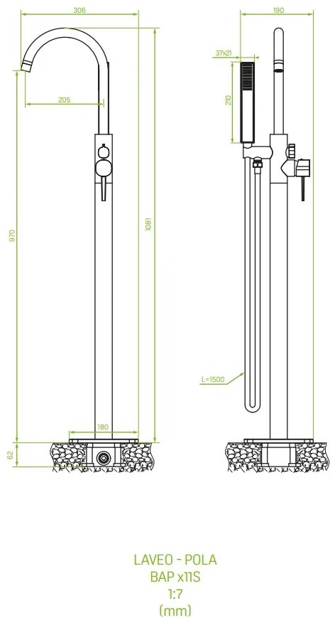 Laveo Pola, szabadon álló kádcsaptelep h-1081, króm, LAV-BAP_011S