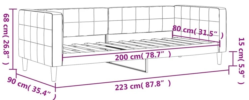 sötétszürke bársony kanapéágy 80 x 200 cm