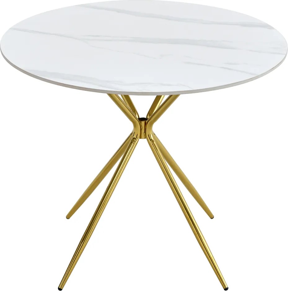 Étkezőasztal, fehér márvány/gold arany króm, átmérő 90 cm, MEKNER