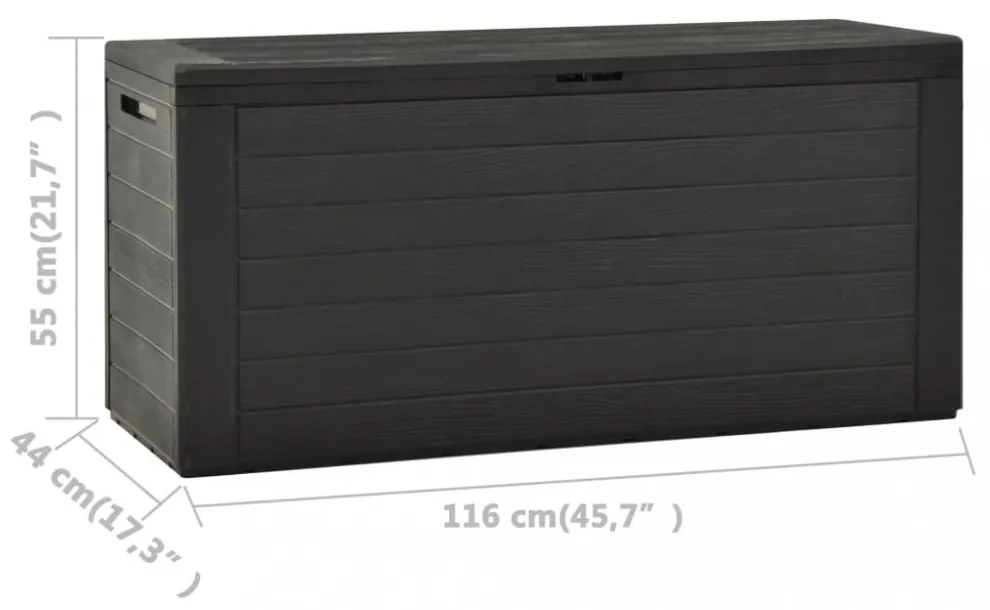antracitszürke kerti tárolóláda 116 x 44 x 55 cm