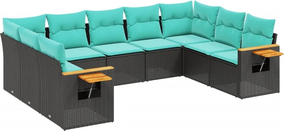 vidaXL 9 részes fekete polyrattan kerti ülőgarnitúra párnával