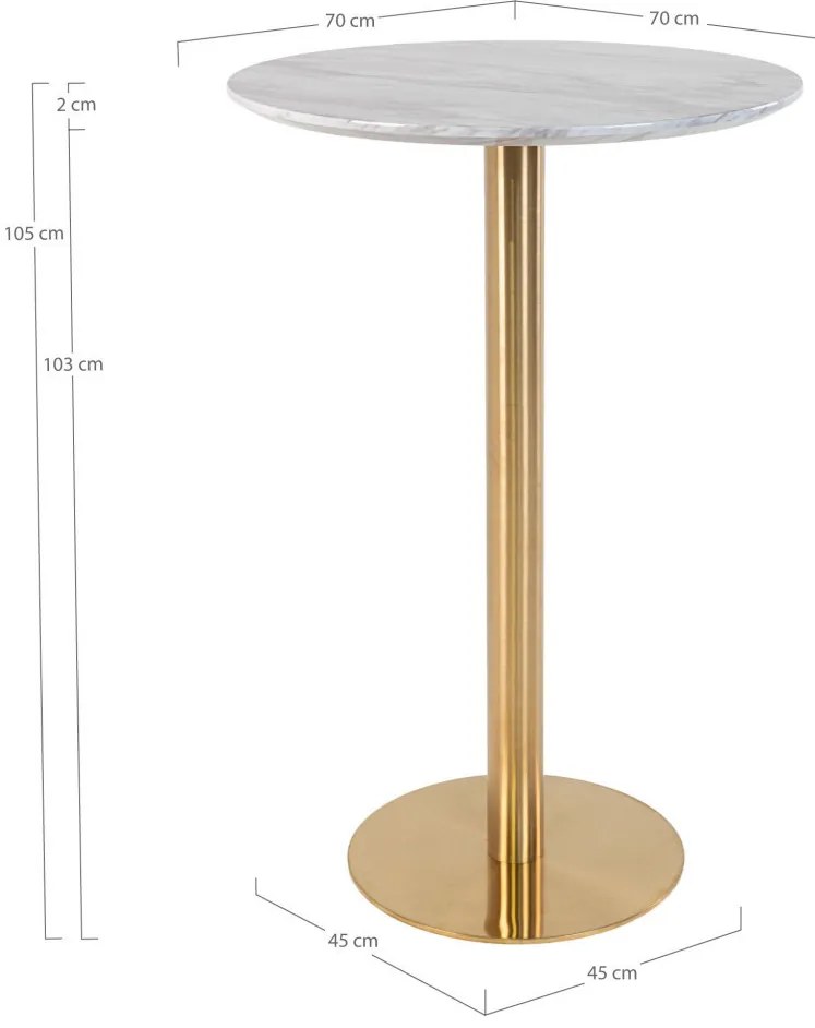 Bolzano Bár asztal, márványhatású lap, sárgaréz hatású láb 70x105 cm